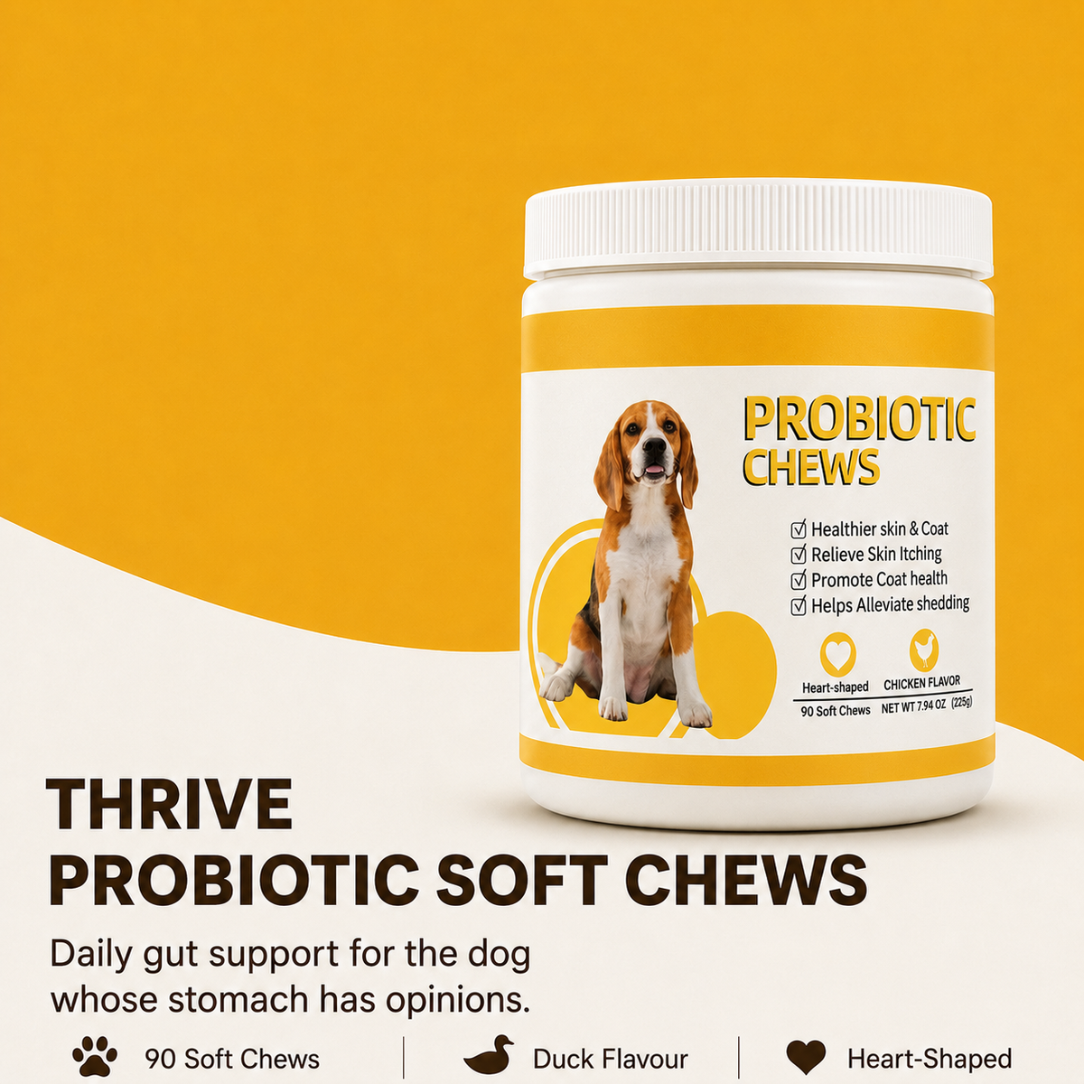 Thrive Daily Probiotic Soft Chews for Dogs — Gut Health, Firm Stools & Sensitive Stomach Support