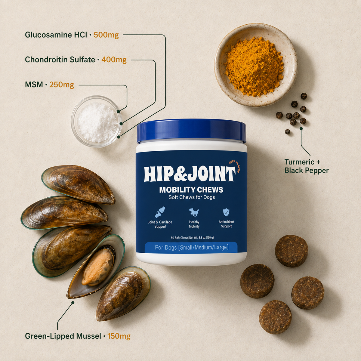 Stride Hip & Joint Mobility Chews for Dogs — Glucosamine & Chondroitin Soft Chews