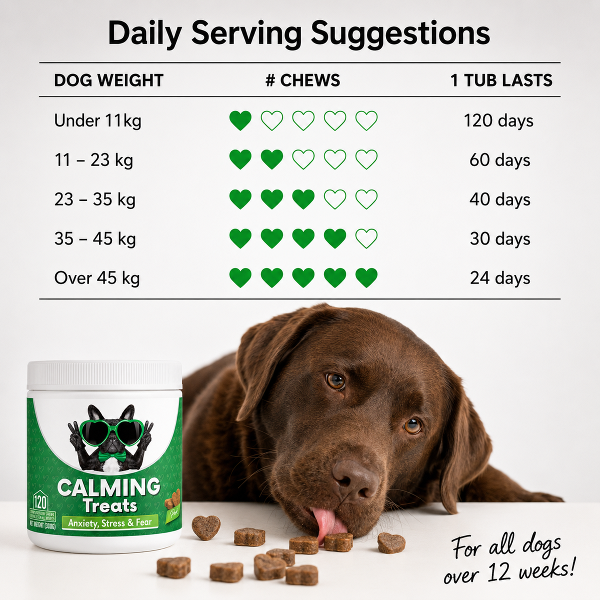 Settle Calming Soft Chews for Dogs — L-Theanine, Chamomile & Tryptophan for Storms, Travel & Time Alone